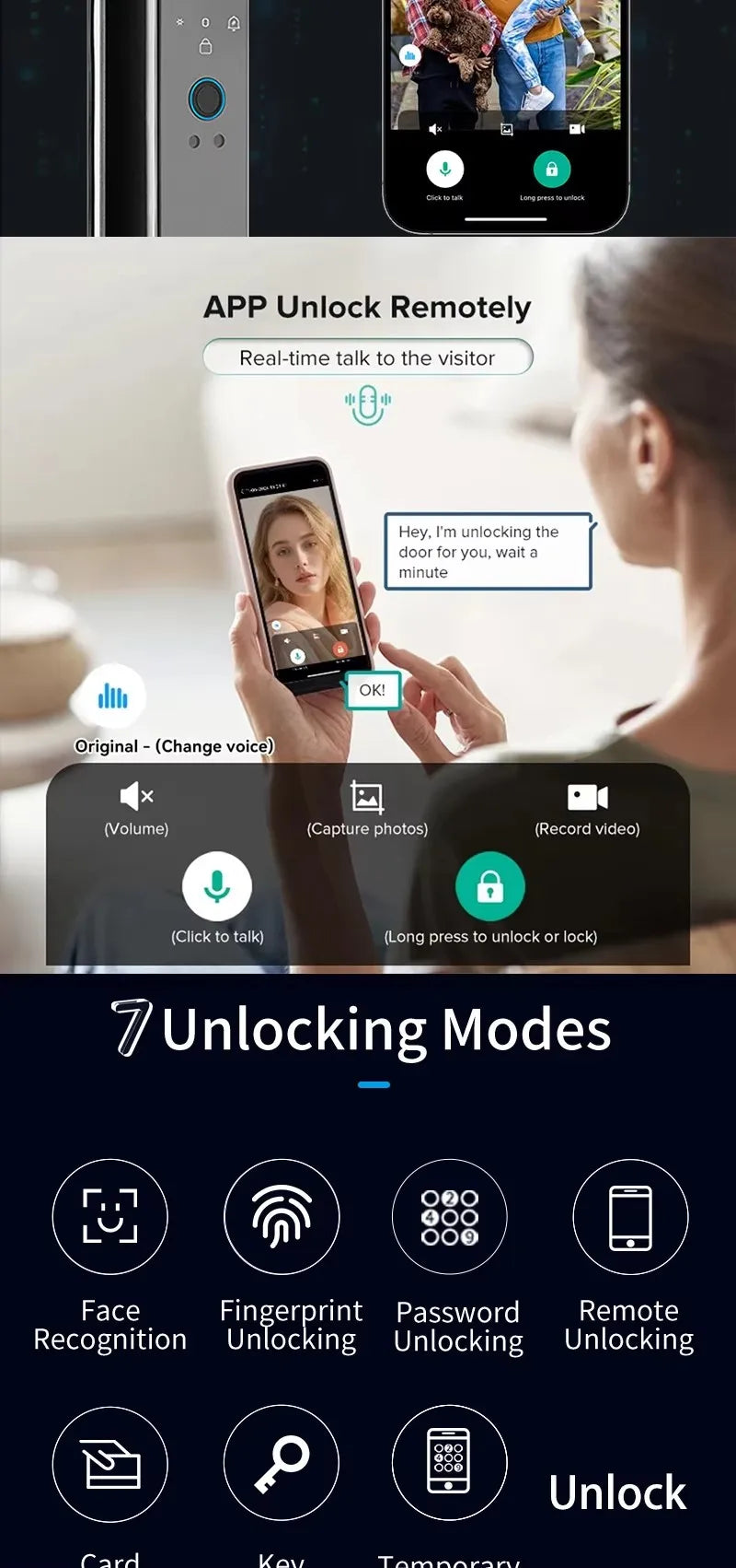 3D Face Recognition Palm Vein Recognition Tuya Automatic Lock With Camera Biometric Fingerprint Password Security Digital Lock
