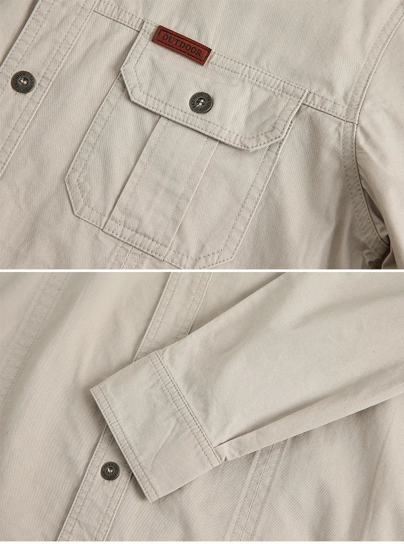 100% Cotton High Quality Spring Fall Fashion Men's Long-Sleeve Solid Color Casual Shirt Multi Pocket 6XL Large Size Cargo Jacket