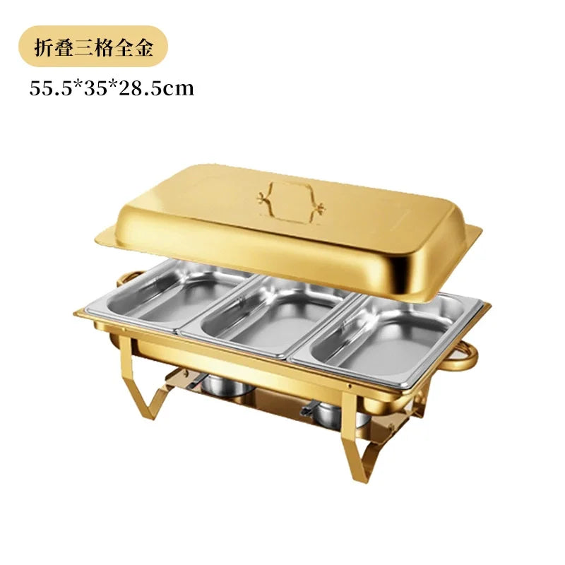 Thickened Stainless Steel Buffet Stove with Folding Foot Insulated Food Heating Container for Restaurant