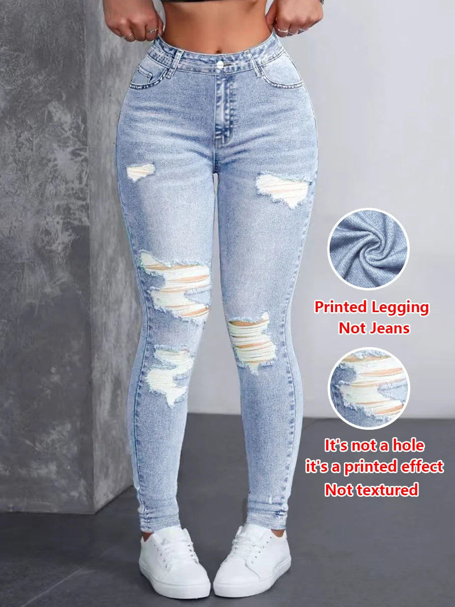 2158 216 [Printed Leggings - Not Faux Denim Fabric]2D Printed Faux Embroidered Effect, Printed Leggings - Non-Faux Denim Fabric,