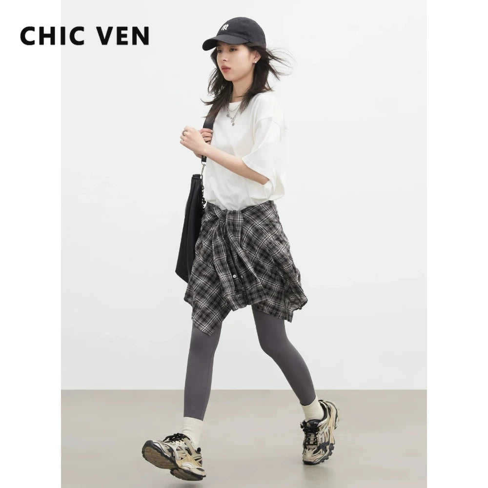 CHIC VEN New Women Leggings Solid Slim High Waisted Hip Lifting Elastic Yoga Pants Fitness Sharkskin Pants Spring Summer 2026