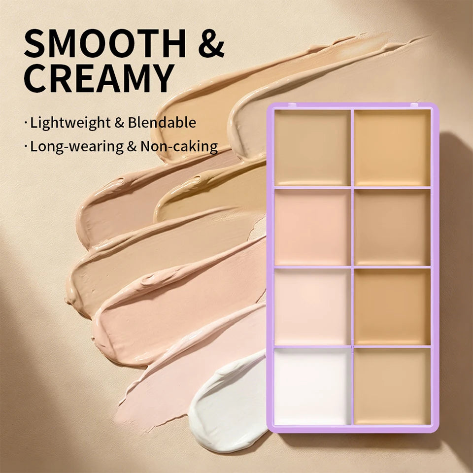8 Shade Soft Matte Cream Concealer Palette Full Coverage Fade Dark Circles Blemishes Waterproof Long Lasting Oil Control Makeup