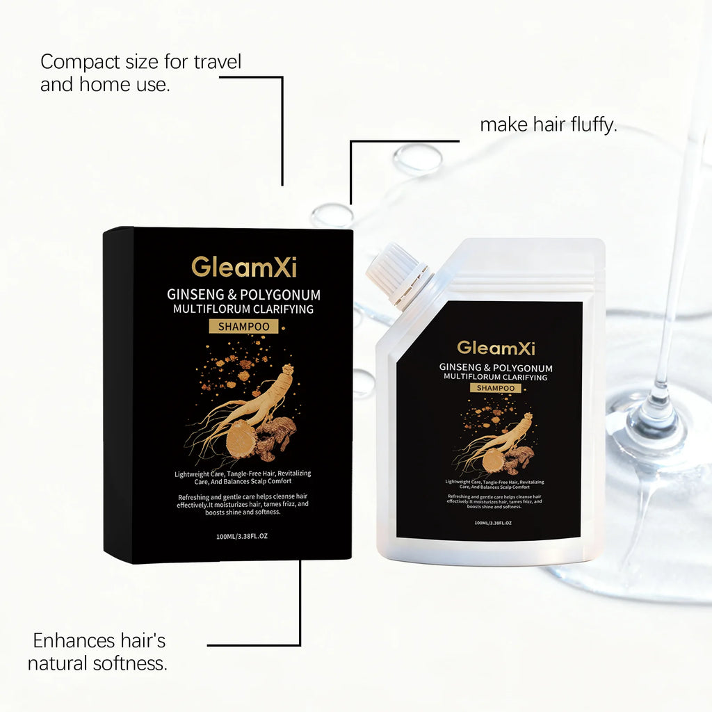 GleamXi Polygonum Multiflorum Shampoo Moisturizing Hair Relieve Dryness Scalp Anti Frizz Boost Luster Ginseng Hair Shampoo 100ml