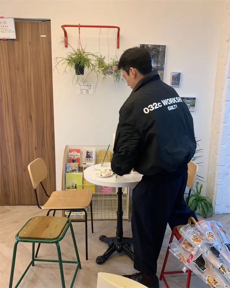 032C black silhouette short wide bomber zip multi pocket jacket
