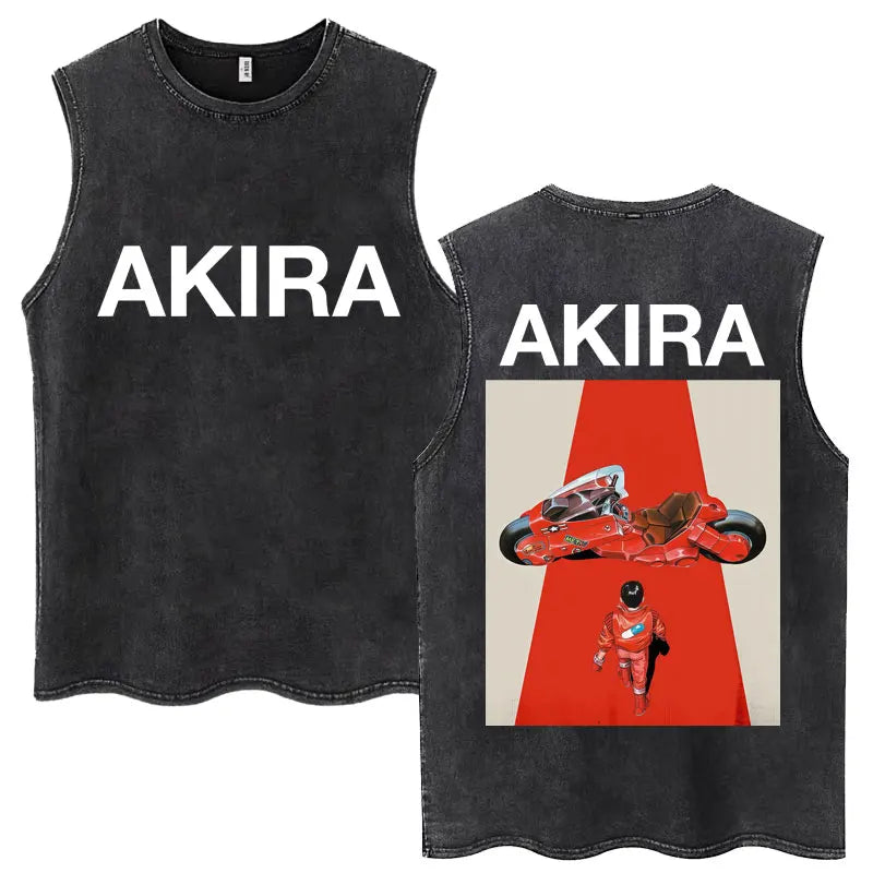 Washed Japan Anime Akira Retro Tank Tops 90s Science Fiction Movie Shotaro Kaneda Sleeveless T Shirts Cotton Casual Loose Vests