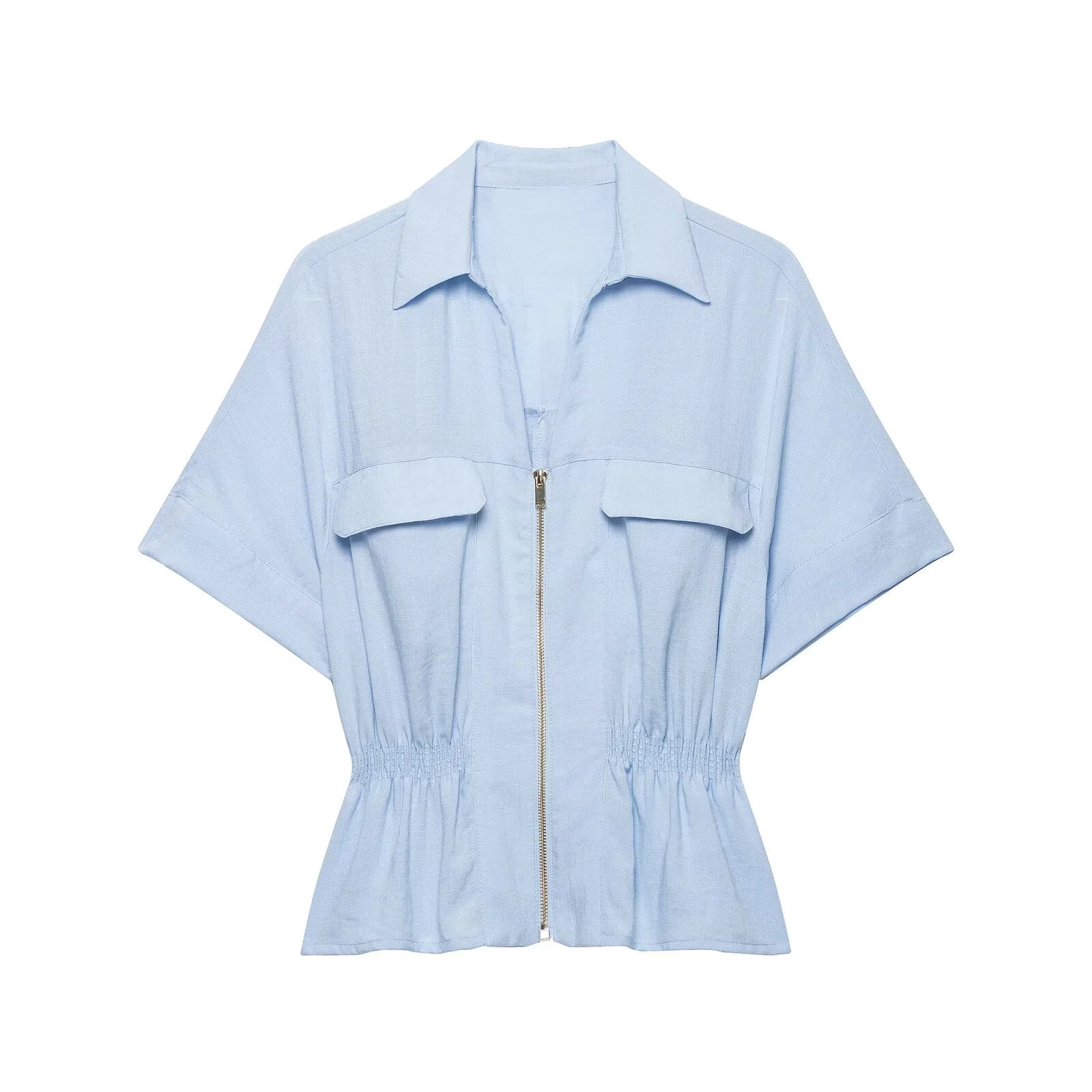 Women's Pants Set New 2026 Summer Zipper Safari Shirt High Waist Wide Leg Trousers with Elastic Waist 2 Piece Set Female Outfit