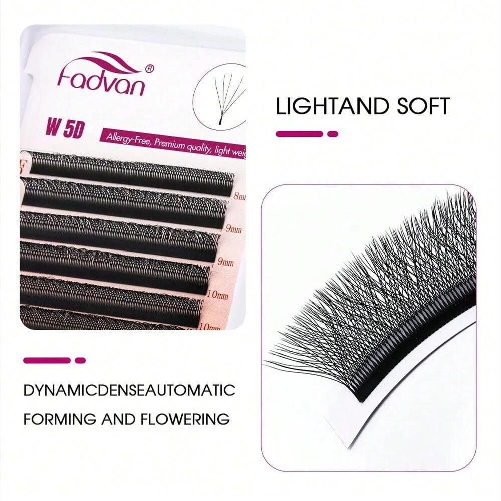 FADVAN Light 5D W Shaped 0.07mm M/C/D Curved Eyelash Extensions Gradient Faux Mink Lashes Premade Volume Fans Eyelashes
