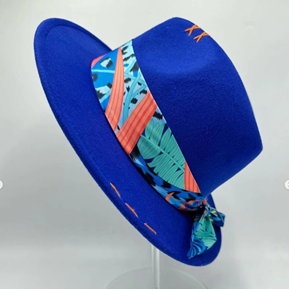 Suede Fedora Painting Felt Hats for Men and Women, Hand Sewn Fedora Adjustable Fall Winter Fashion Party Hats and Gifts