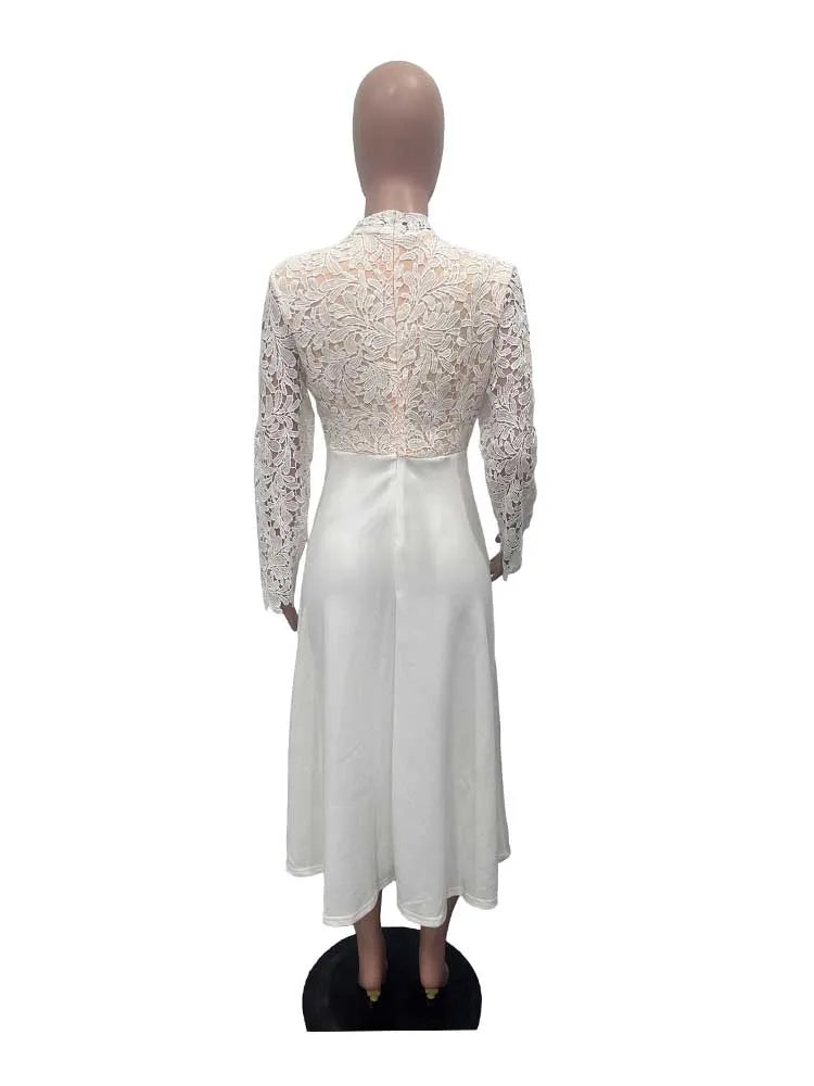Elegant Party Dresses Woman Fall Fashion Lace Long Sleeve See Through Dress Vintage Laides Evening Dress Wholesale Dropshipping