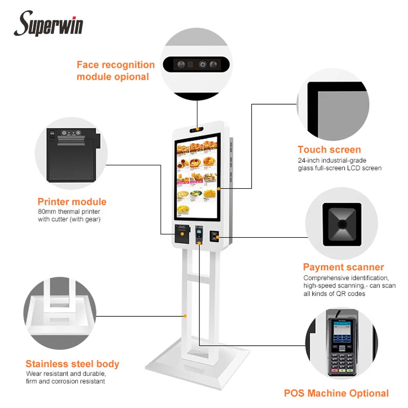 POS System Self-Service Payment Kiosk Wall Mount Hanging Food Ordering Kiosk Floor Stand Kiosk Advertising Equipment For