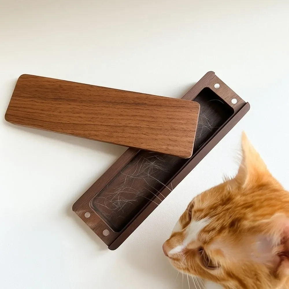 Magnetic Closure Walnut Wood Cat Whisker Box Elegant Design Solid Wood Pet Hair Storage Box Wooden Material Good Fortune