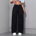 High-Waisted Straight-Leg Jeans Women's Pants Loose Fit American Blue Washed Fashion with Front & Back Pockets Daily Casual Wear