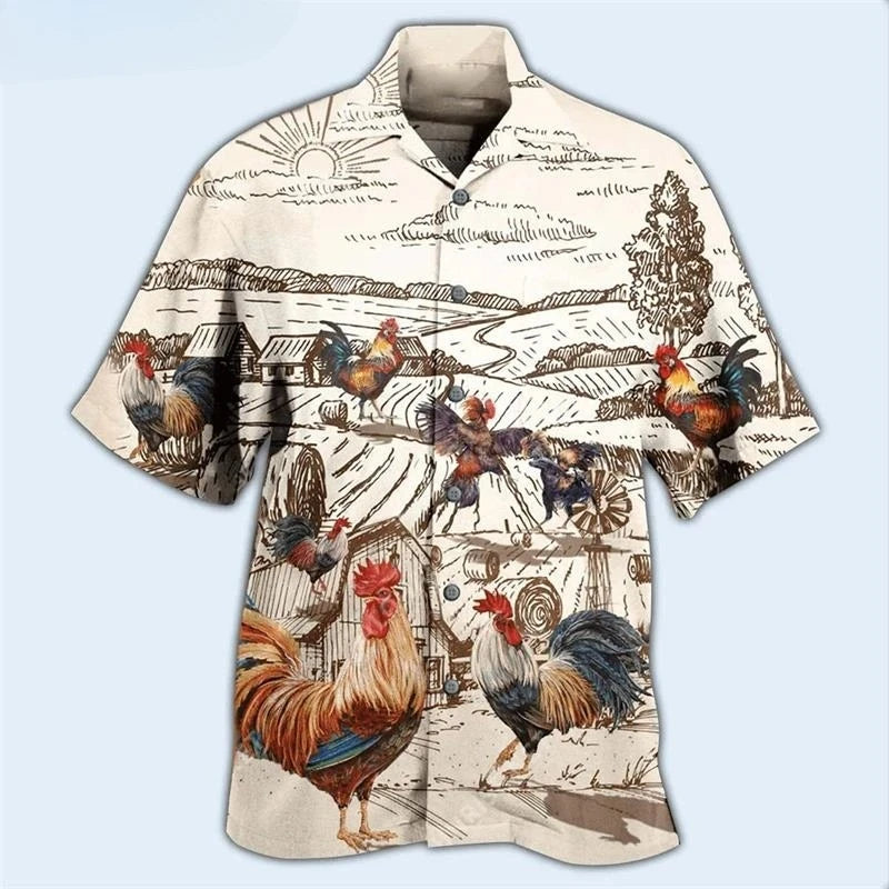 2025 Newest Breathable 3D Printed Trendy Cool Fashion Chicken Shirts Beach Hawaiian Tops Short Sleeves Summer Men's Tee Blouses