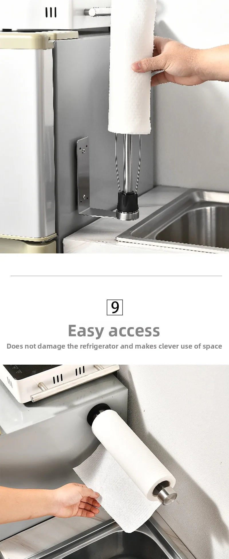 No-punch magnetic hanging kitchen paper towel holder