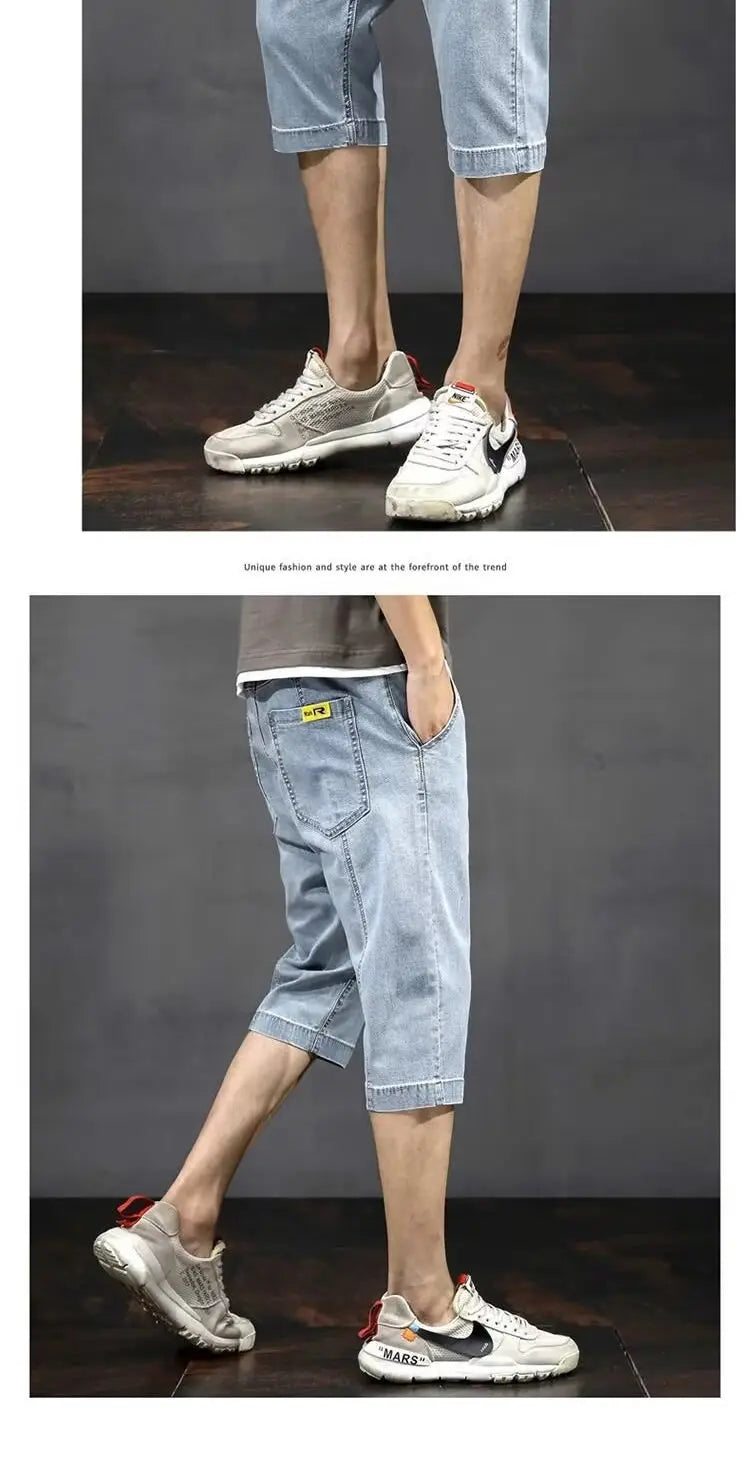 Denim Shorts Men's Summer Loose Thin Breathable Trendy Brand Workwear Handsome Casual Five-point Mid-size Pants