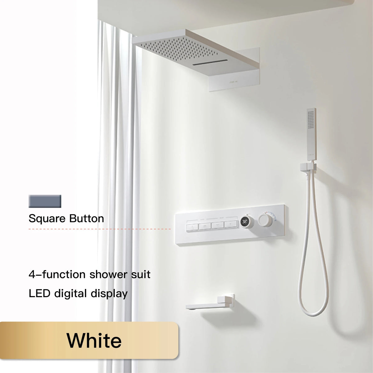 Luxury Black Brass Shower System, Wall Mounted Led Digital Display, Cold Hot Dual Control, Four Function Ceiling Shower Tap