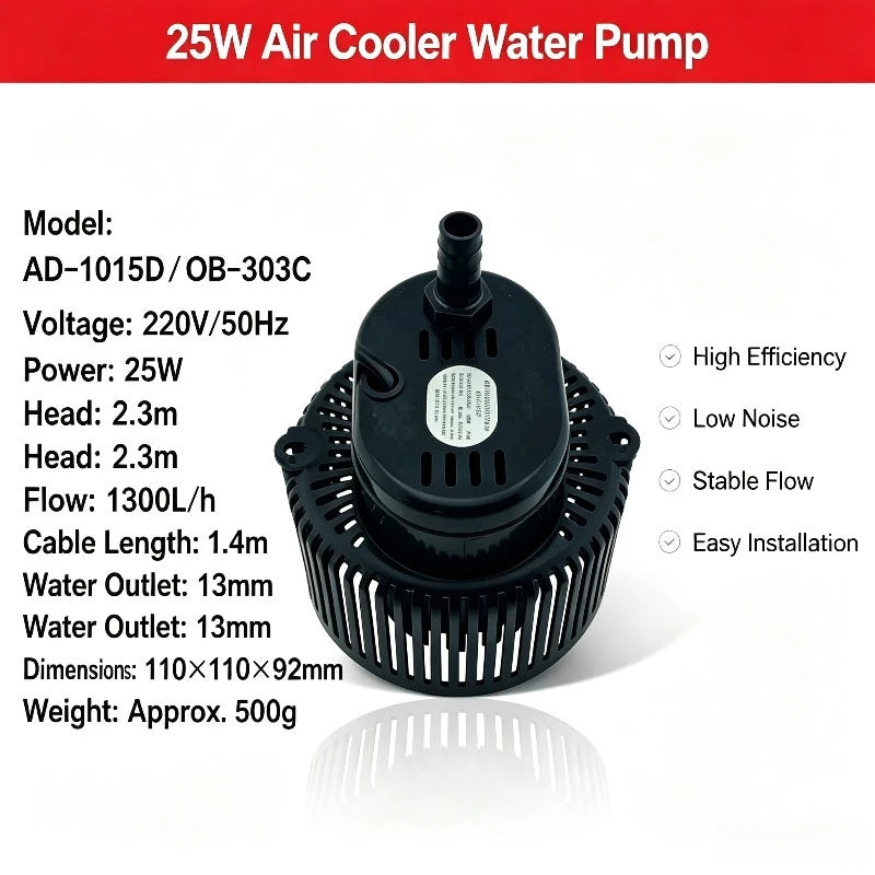 25W Household AD-1015D Mobile Environmentally Friendly Water Air Conditioner Fan Cooler Small Suction Pump OB-303C Screw Hole