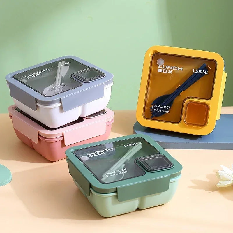 1pcs Portable Sealed Lunch Box with Tableware for Kids Children Plastic Microwave Bento Boxes Dinnerware Set Food Storage Contai