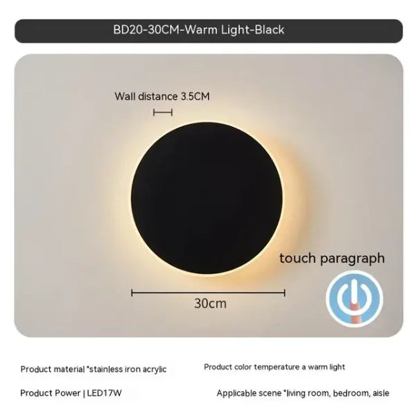 Round wall lamp/modern minimalist style bedroom bedside table staircase porch LED light source human body touch sensor
