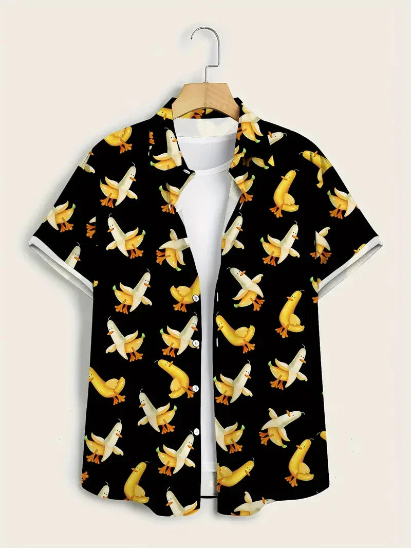 Cartoon Animal Duck Hawaiian 3D Print Shirts Men's Summer Short Sleeve Cute Banana Beach Shirts Blouse Men Clothing Unisex Tops