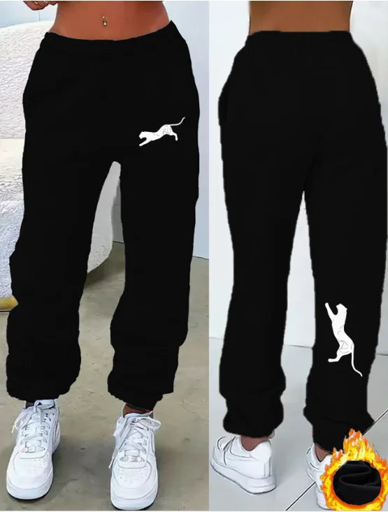 Y2K, Trendy Fashion, Trendy Prints, Women's Fleece-Lined Loose Sweatpants, Casual and Comfortable, Women's Autumn and Winter Clothing