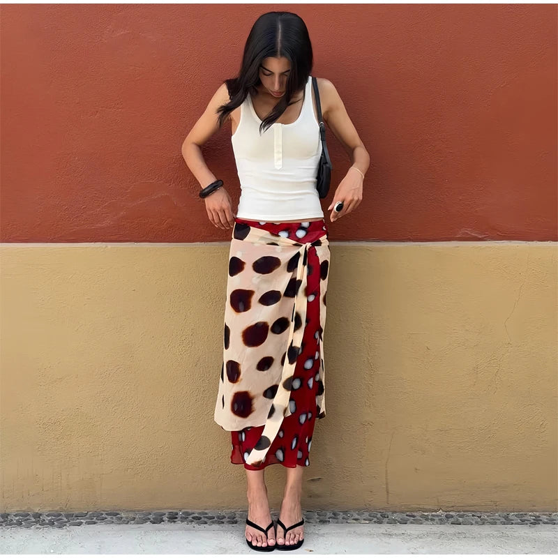Sexy Printed Polka Dot Dress Retro Sheer Turn-down Collar Button Detachable Scarf Robe 2026 Summer Chic Y2k Women Casual Dresses