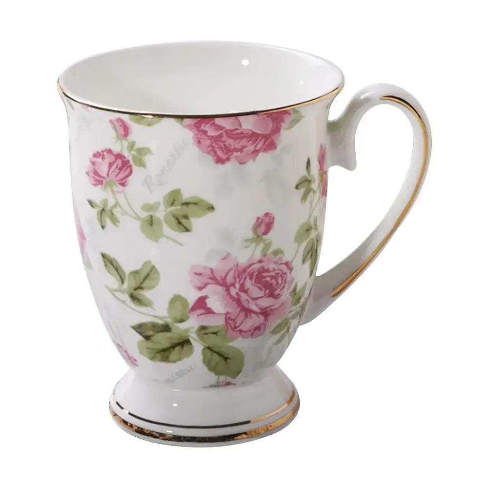 Classical Retro Bone China Mugs Large Capacity Ceramics Breakfast Milk Coffee Mug Pastoral Flower Tea Cup Home Office Drinkware