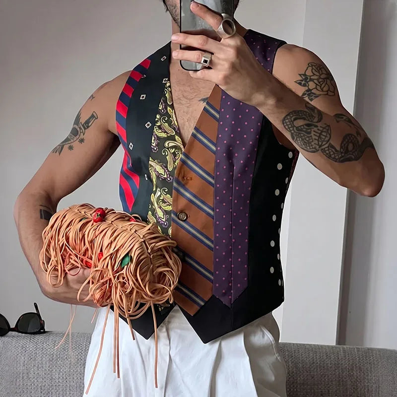 INCERUN Men's Vests Tie Printing V Neck Sleeveless Vintage Casual Male Waistcoats Streetwear Fashion Men Clothes Vests For Man
