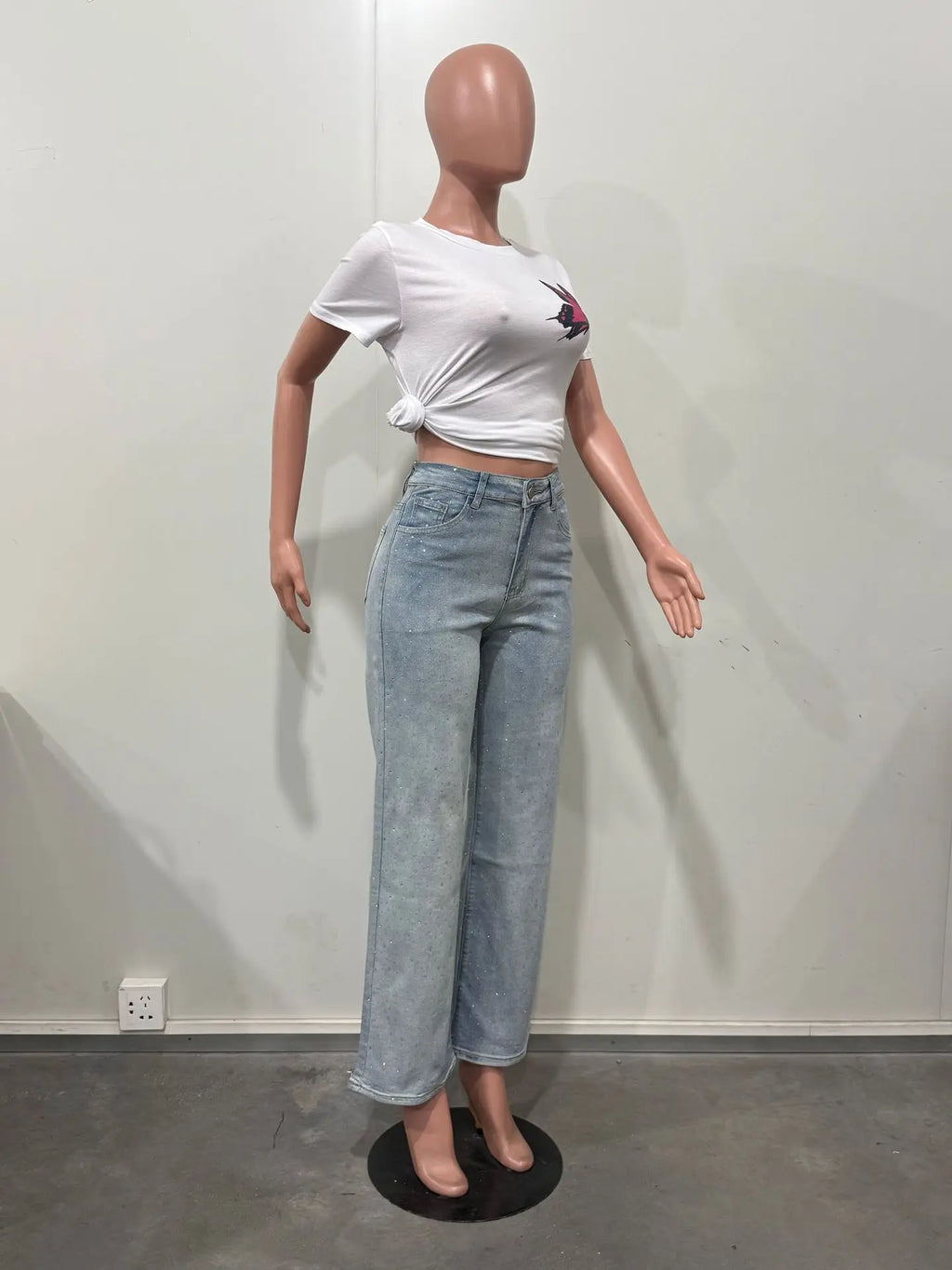 Shiny Rhinestone Jeans Pants Sexy Women High Waist Elegant Night Club Diamonds Denim Straight Trousers