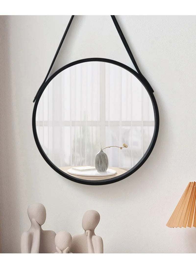 Perforation-free Vanity Mirror Wall-mounted Round Thickened Wooden Border Dressing Mirror Bathroom Mirror Makeup Mirror 전신거울