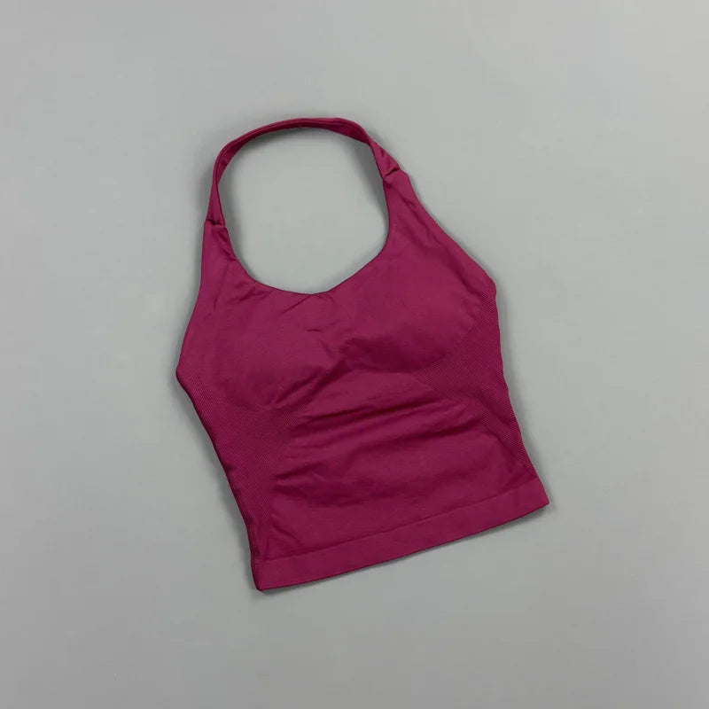 HISTELLO Impact Halter Top Women Gym Clothing Backless Seamless Sports Yoga Vest Running Fitness Workout Sleeveless Tank Top