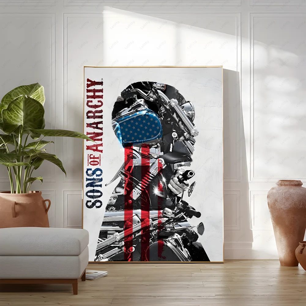 S-Sons Of A-Anarchy Crime Movie Poster Sticky Wall Art Printing Waterproof Home Living Bed Room Bar Hallway Aesthetic Decor