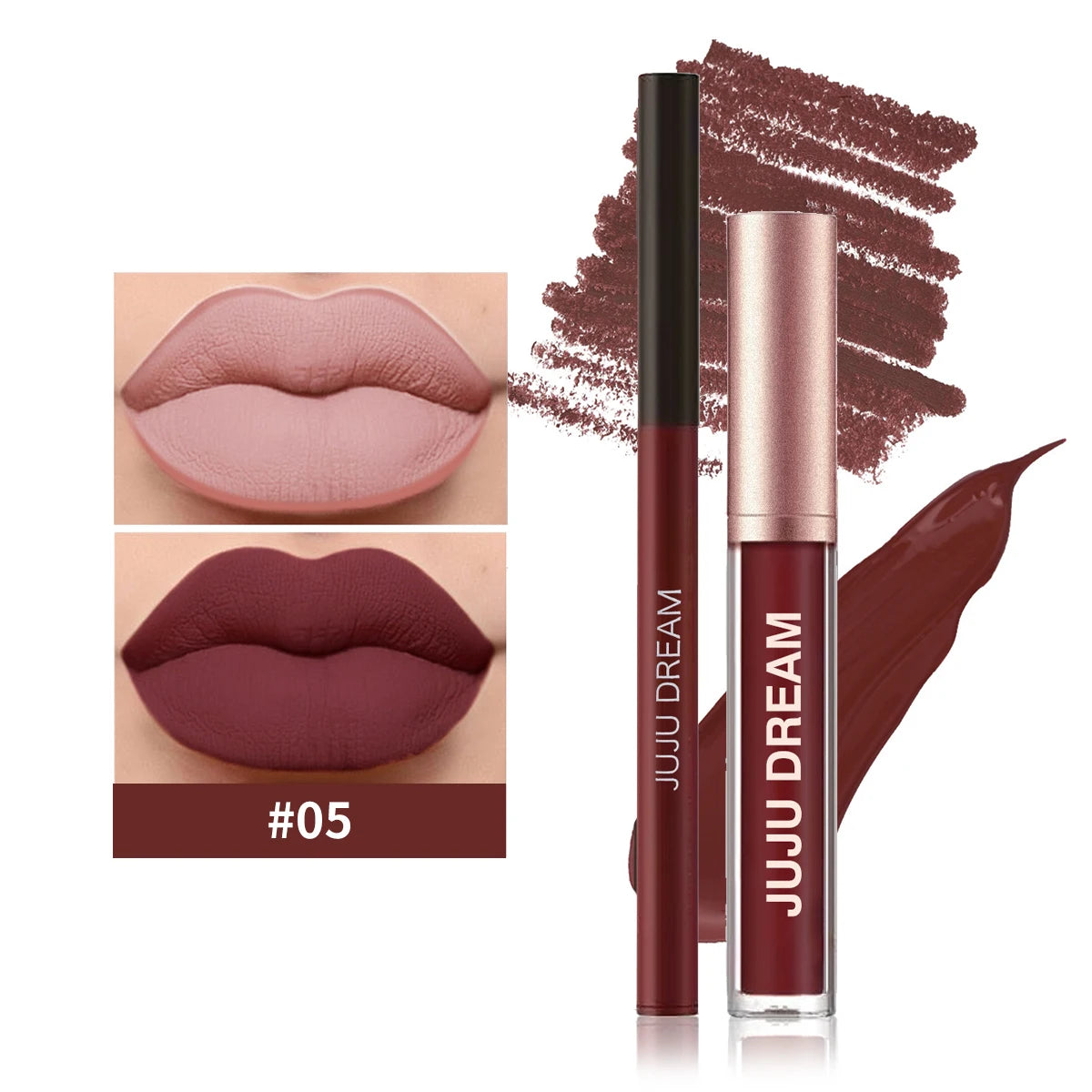 2-Piece Matte Lip Gloss & Lip Liner Set, Long-Lasting Cup-Shaped Formula Glides On Smoothly, Perfect For Everyday Makeup Looks.