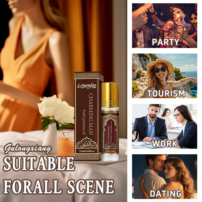 Lemonfay Charming Man Fresh Perfume Oil | Arabian Style Masculine Scent | Long-Lasting Portable Roll-On Fragrance For Men 15ml