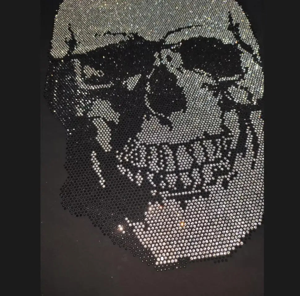 2025 Summer New Luxury Men's Fashion Skull Design Rhinestones T-Shirt Pure Cotton Crew-Neck Casual High Quality