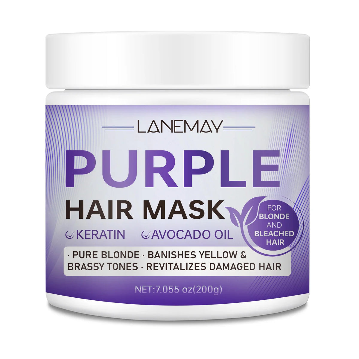 Purple Hair Mask for Blonde & Bleached Hair - Keratin Avocado Oil Toner, Neutralize Brass & Yellow, Repair Damaged Hair 200g
