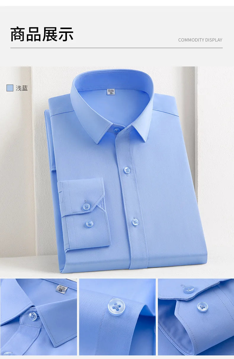 Bamboo Fiber Men's Shirt Long Sleeve Anti-Wrinkle Dress Shirts For Men Slim Fit Camisa Social Business Formal White Office Shirt
