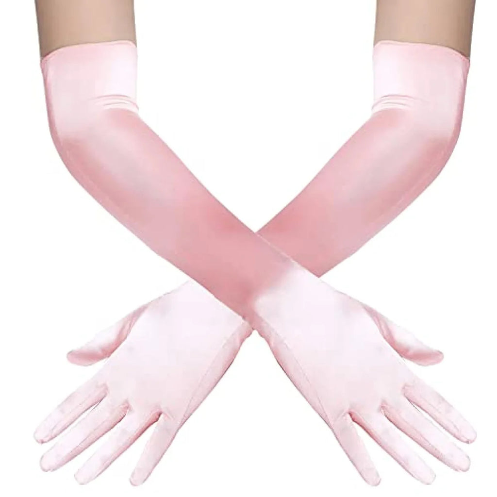 Women 55cm Solid Wedding Etiquette Evening Dress Opera/Elbow/Wrist Satin Stretch Long Gloves Retro Party Carnival Cosplay Gloves