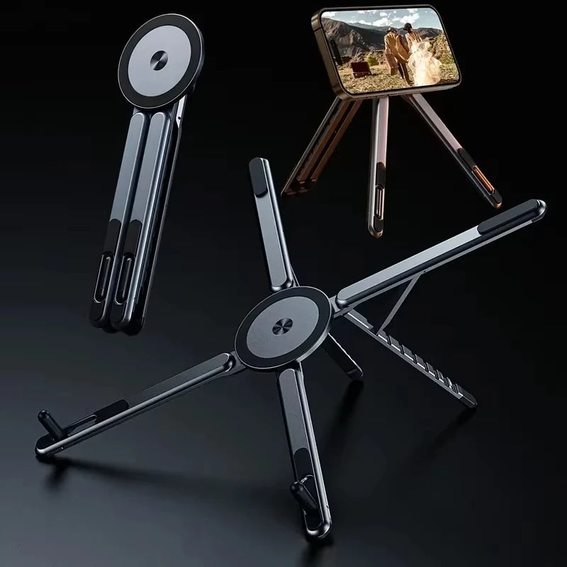 Foldable Magnetic Laptop Stand, Aluminum Alloy Adjustable Heat Dissipation Holder for Notebook Phone Tablet, Portable