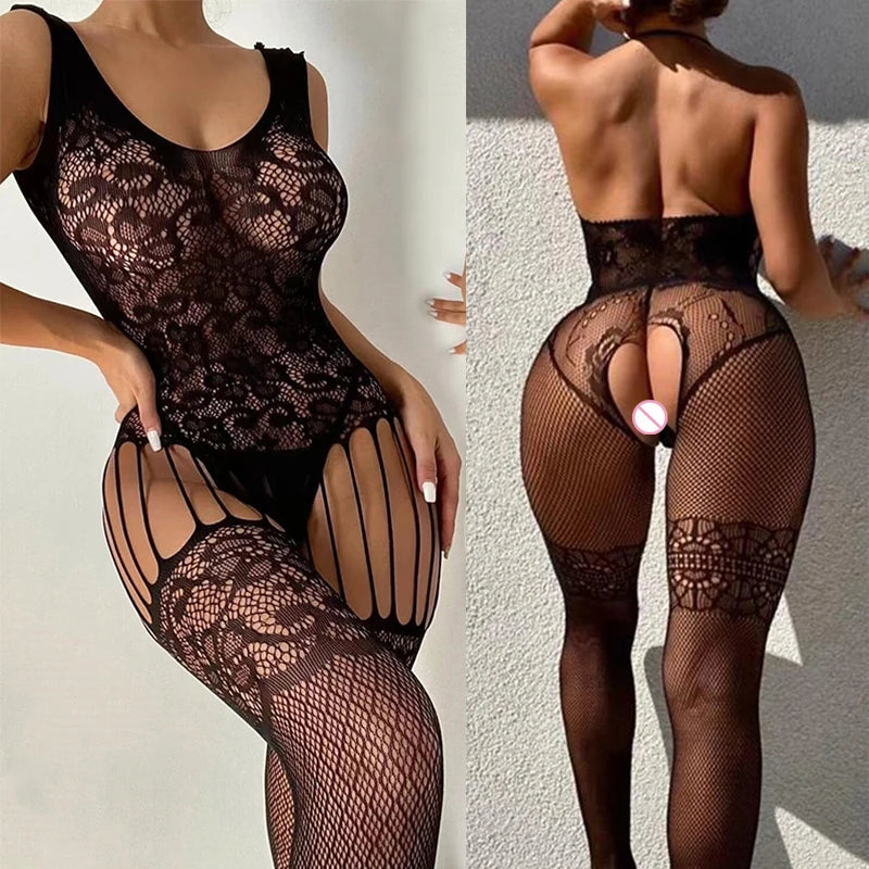 Women's jumpsuit Deep V Perspective Tight Hollow jumpsuit Long elegant women's overalls sexy lingerie sexy towys for women xxx