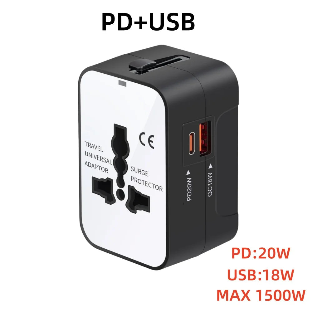 All-in-One Universal Travel Adapter USB A Type C Port Power EU UK US AU Power Charger Adapter Multifunctional Converter Socket