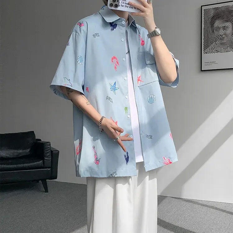 LEGIBLE Spring Summer Solid Shirts Men Casual Oversized Three Quarter Shirts Male Loose Fit Shirt for Man