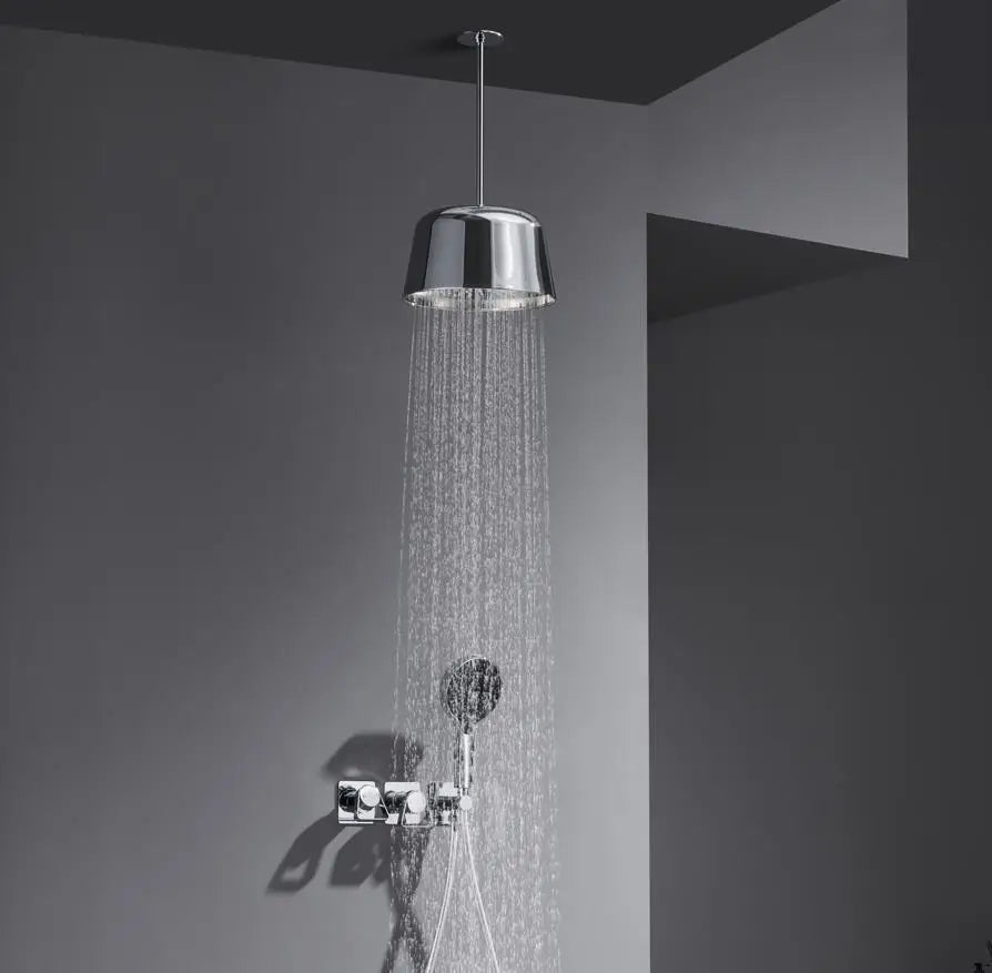 Brushed Gold Bathroom Shower Faucet Set 2 Way Rainfall Bathtub Mixer Hot Cold Water Mixed Tap ceiling arm Embedded Box