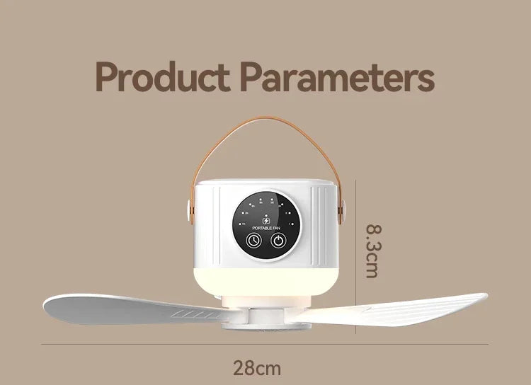 2026 New Portable Rechargeable Ceiling Fan Wireless USB Hanging Fan for Student Dorm Bed Outdoor Camping