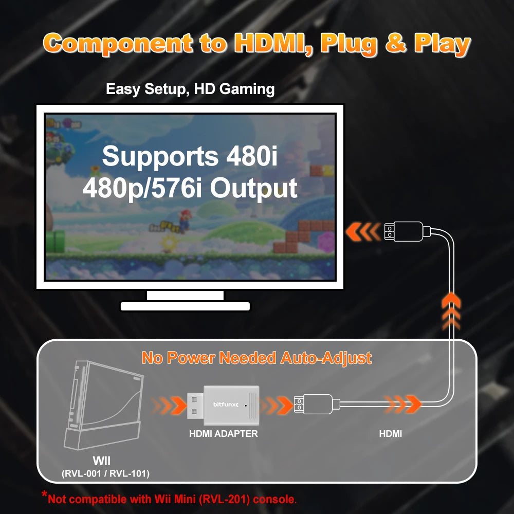 Bitfunx Mini Video Audio Adapter YPBPR to HDMI™ Converter for PAL NTSC Wii Game Console Plug and Play