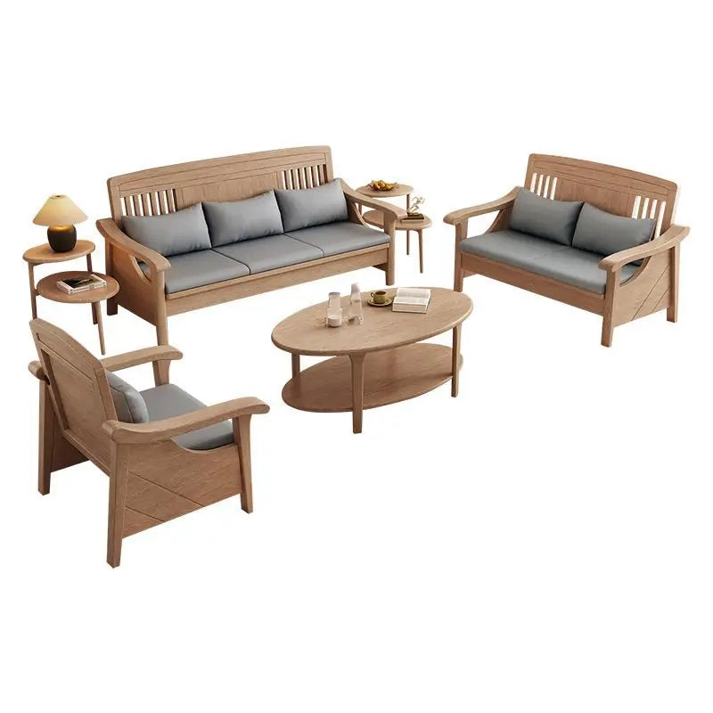SA-12 Log Color Ash Wood Sofa All Solid Wood Sofa Combination Household Wooden Furniture