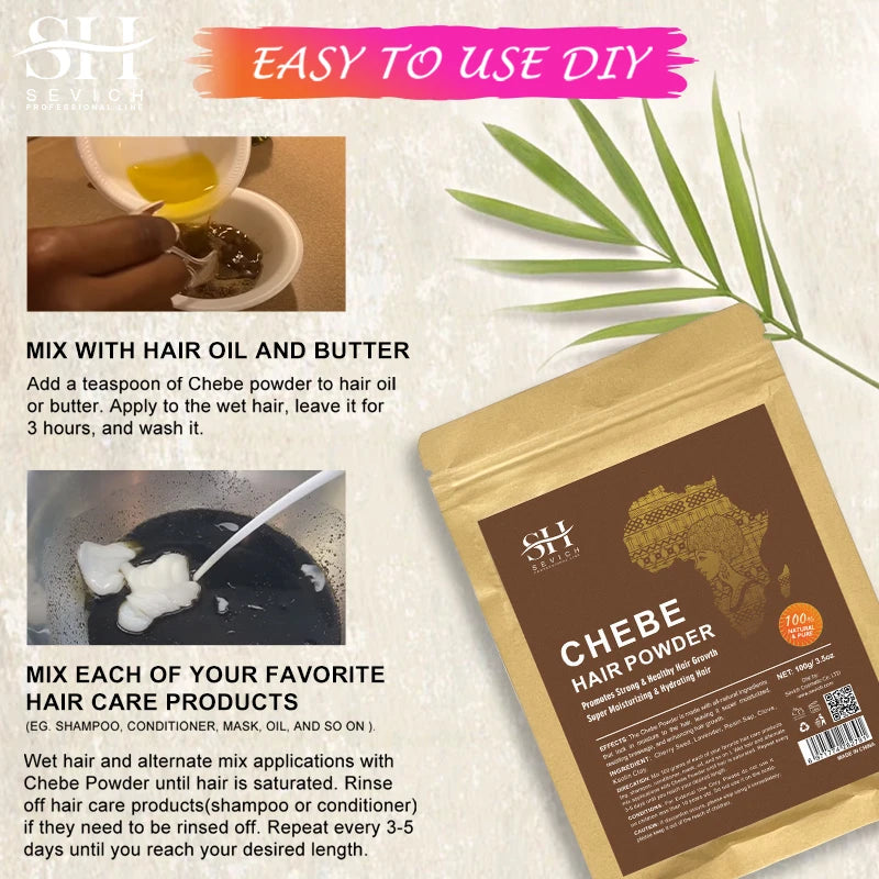 100% Chebe Powder From Chad Africa Women Traction Alopecia Treatment Oil Men Fast Hair Growth Spray Hair Loss Treatment Sevich