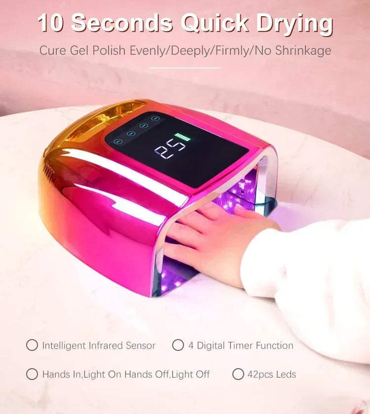 Dual Light Source Rechargeable Nail Lamp with Mirror Bottom Cordless Gel Polish Dryer Pedicure Machine Wireless Nail UV LED Lamp