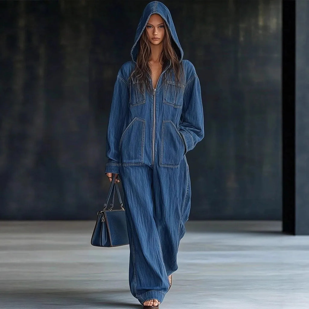 Women Denim Jumpsuits For Autumn Winter Long Sleeve Bandage Loose Fashion Streetwear Overalls Wide Leg Pants Jeans 2025