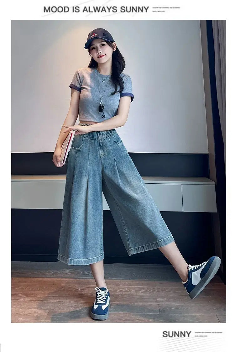 Denim Shorts Loose High Waist Wide Leg Shorts